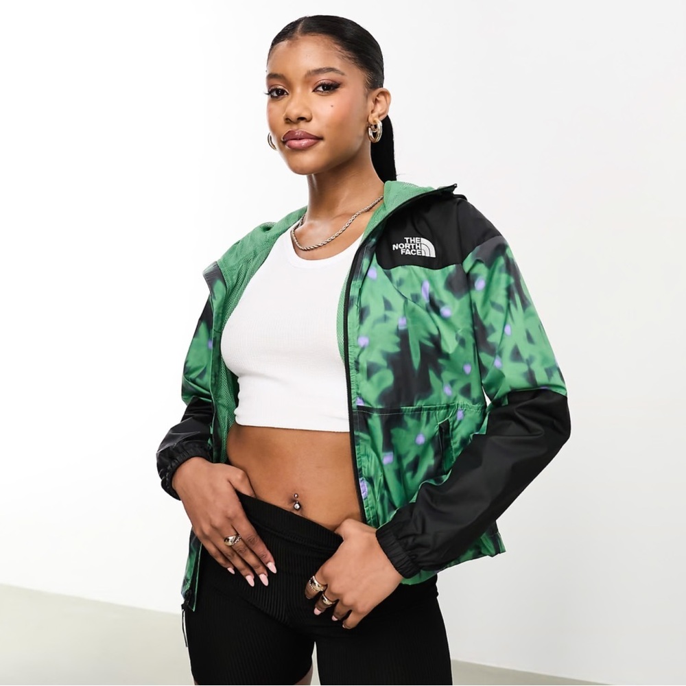 The North Face Sheru hooded shell jacket in green flower print ASOS Size Small!